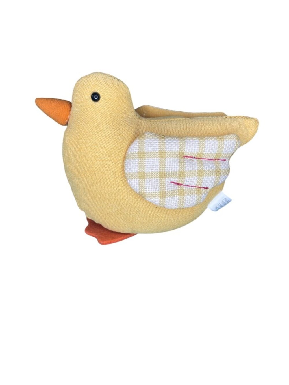 Yellow Duck Plush Toy With Gingham Wings & Orange Felt Beak And Feet Soft & Ligh